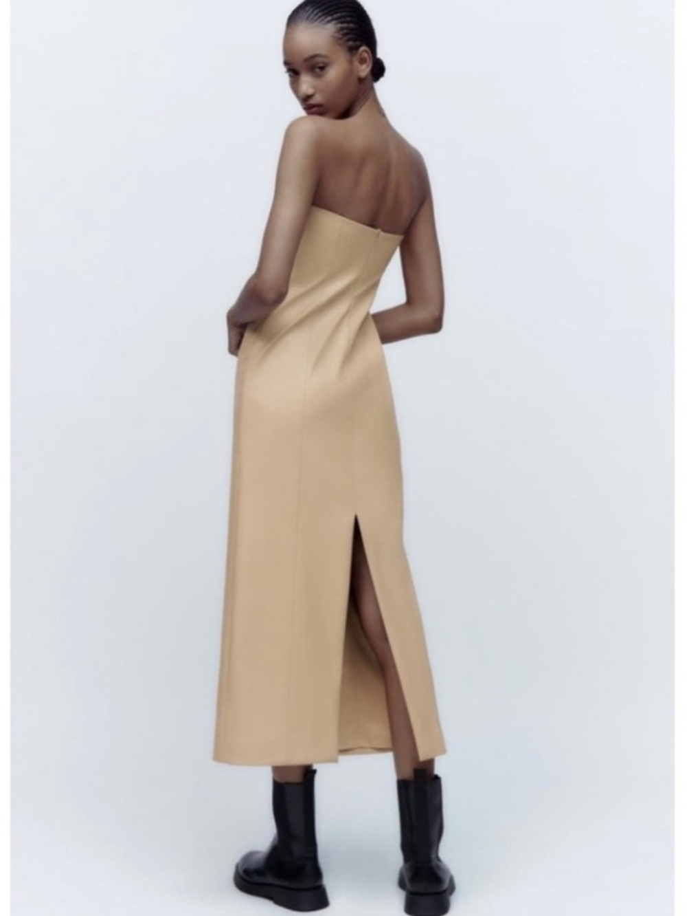 Zara faux leather strapless 
BLOGGERS FAVORITE
 Cream Midi Dress Size M NWOT - Picture 4 of 15
